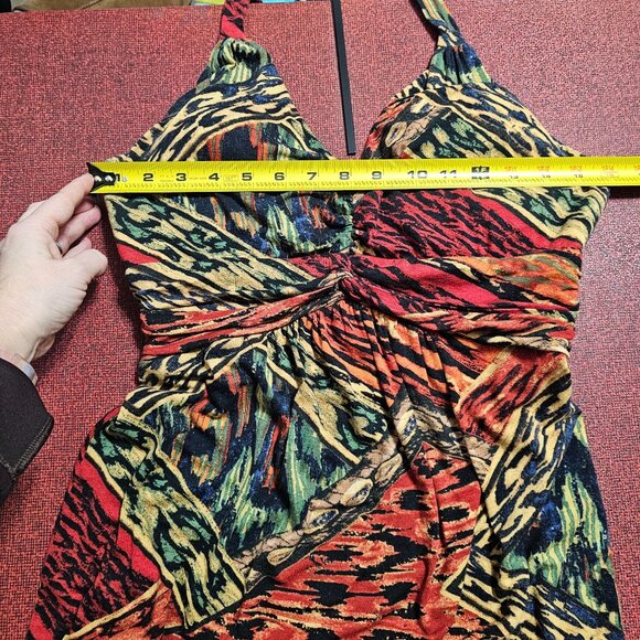 VTG‎ Y2K Muse Halter Multicolor Abstract Dress Sz 10 Stretch Babydoll Urban - Picture 8 of 10